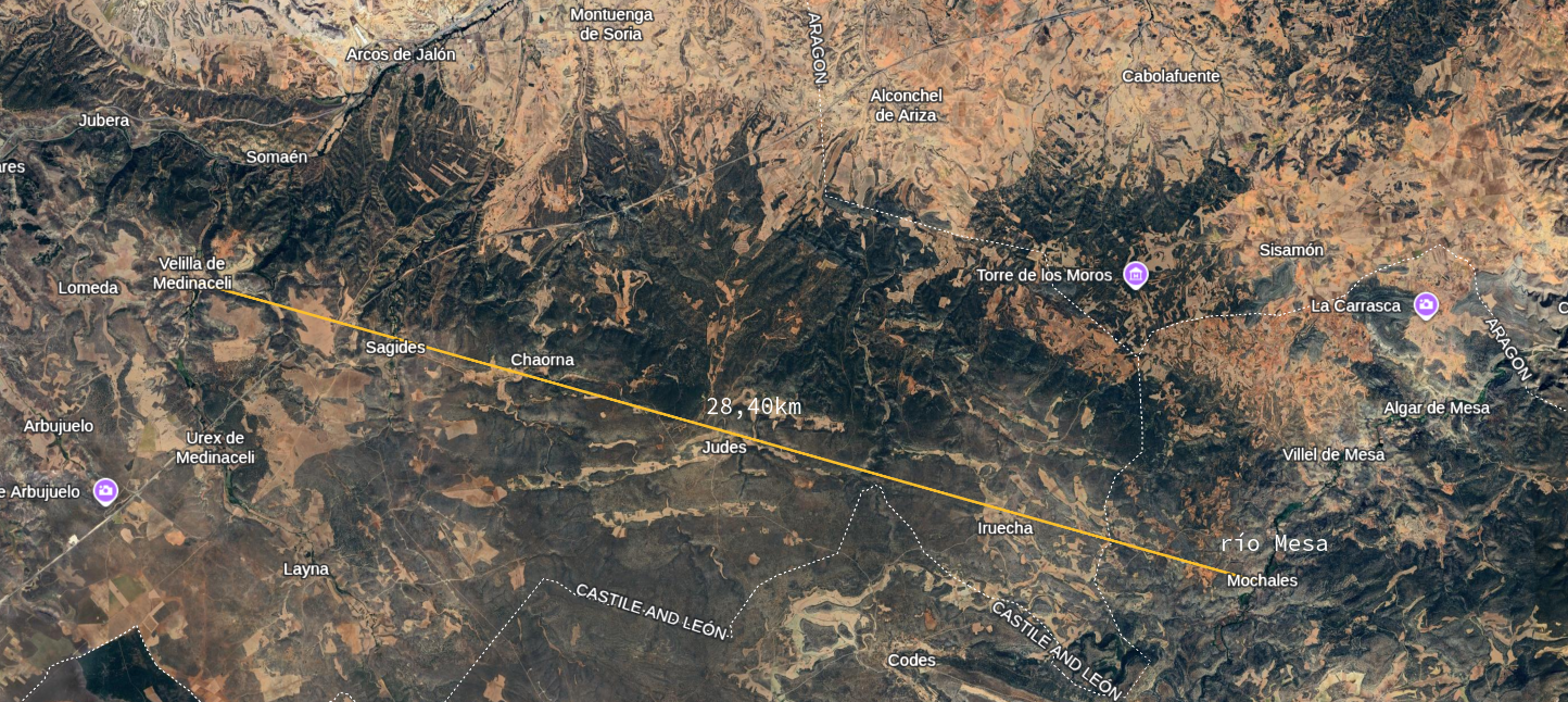 Distancia de Medinaceli al río Mesa